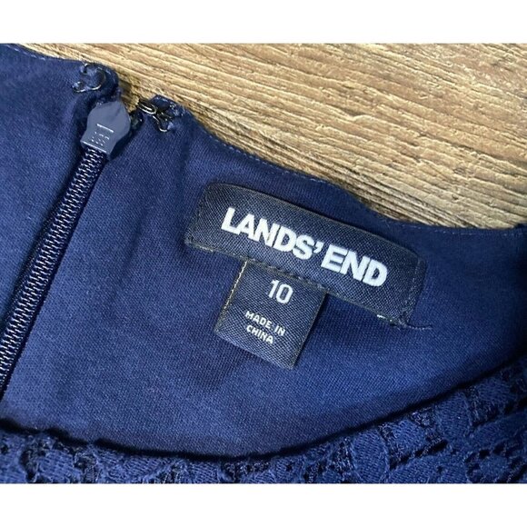 Lands End Shift Dress Crochet Cap Sleeve with Pockets Navy Blue Size 10 - Picture 2 of 8